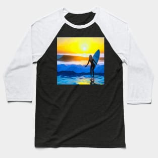 Sun Rise Surfing Girl Baseball T-Shirt